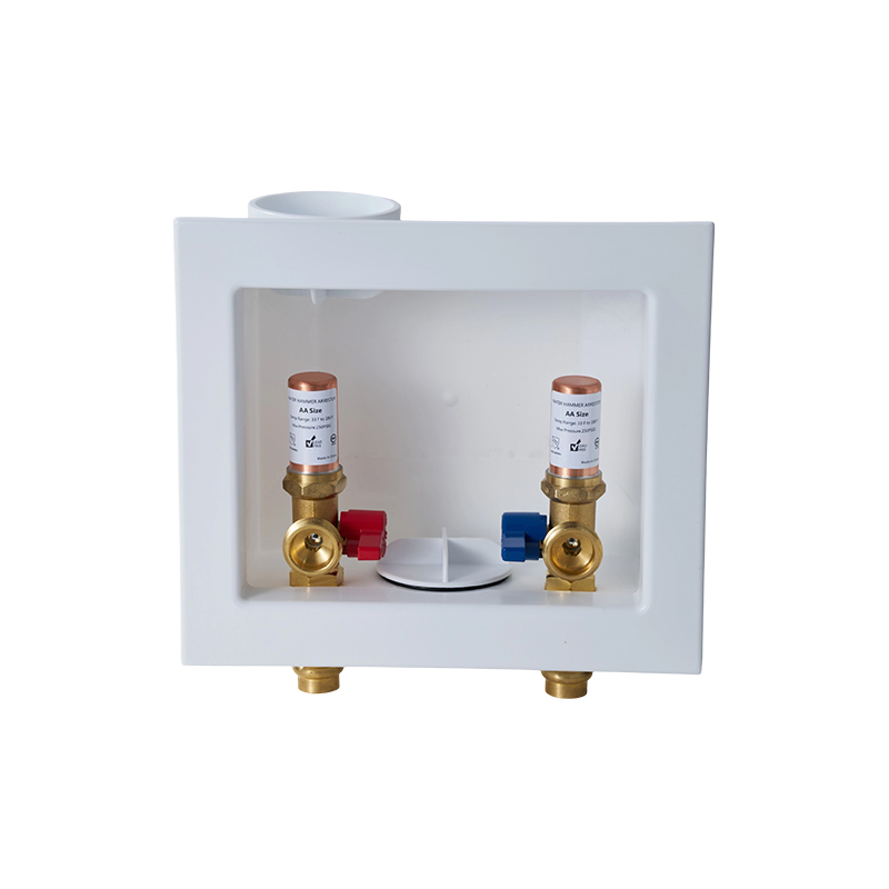 Boîte de drainage pour machine à laver avec raccord à sertissage 1/2' et amortisseur de chocs hydrauliques en laiton