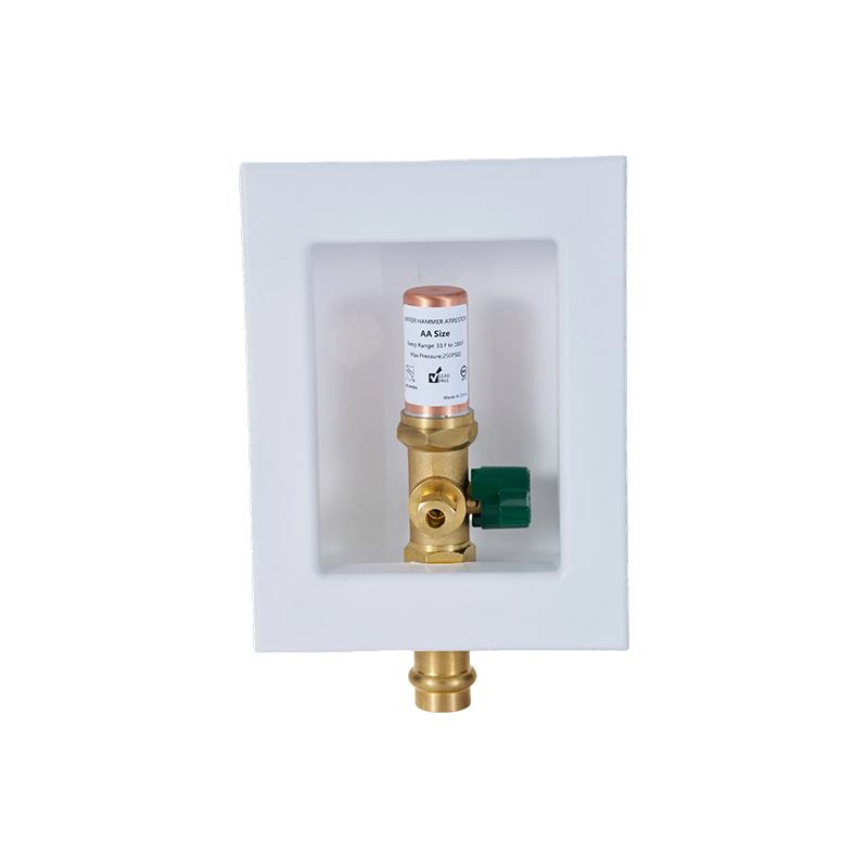 Boîte de sortie de machine à glaçons avec raccord à sertissage 1/2' et amortisseur de chocs hydrauliques en laiton